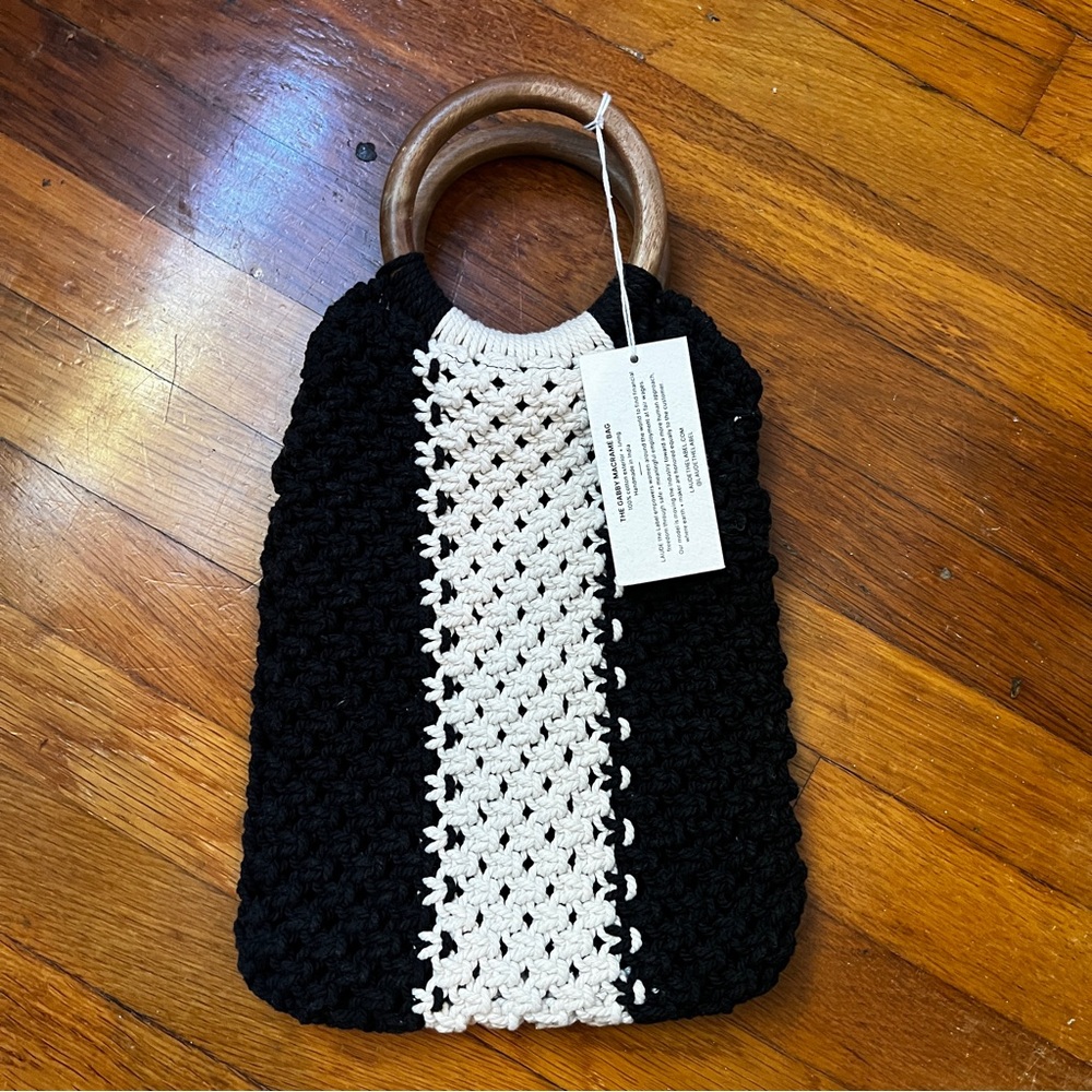 LAUDE THE LABEL Gabby Mini Macrame Bag - black and cream macrame